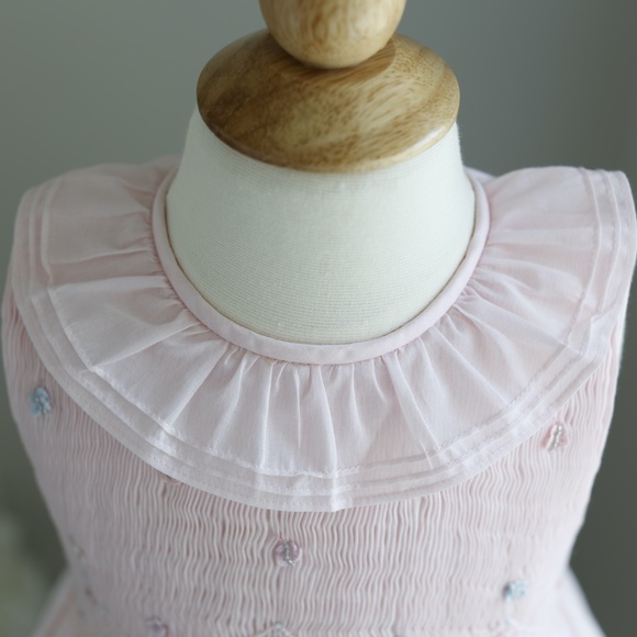 Girls Pink Smocked Dress Luli & Me size 4 Embroidery Spring Portrait NWT - Picture 3 of 6